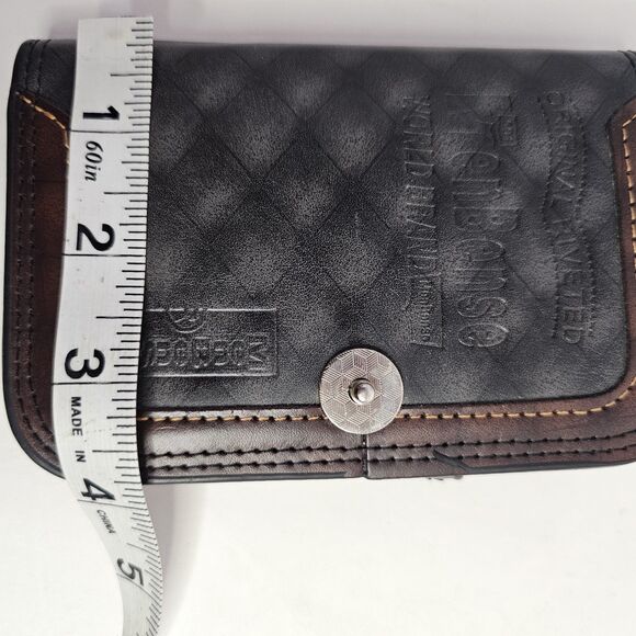 501 Mens Bense Wallet Black With Brown Riveted Snap Closure Credit Card H0358 - Picture 6 of 9